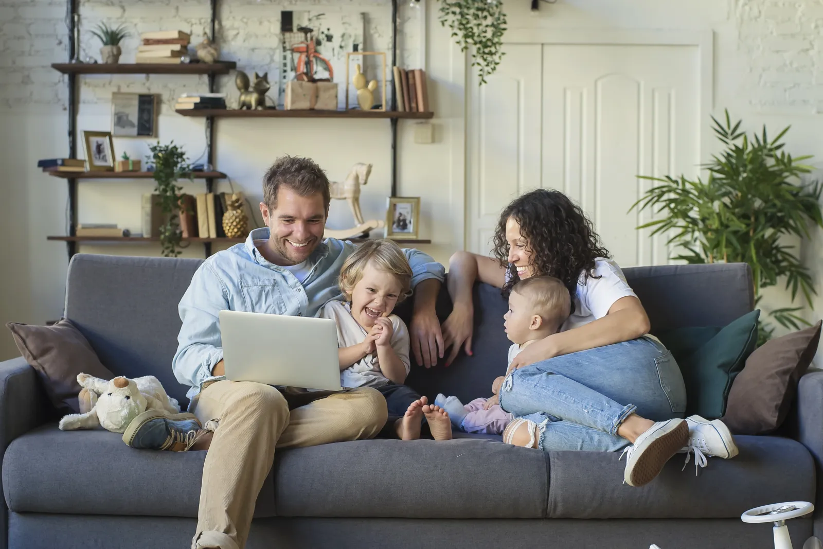 family on couch